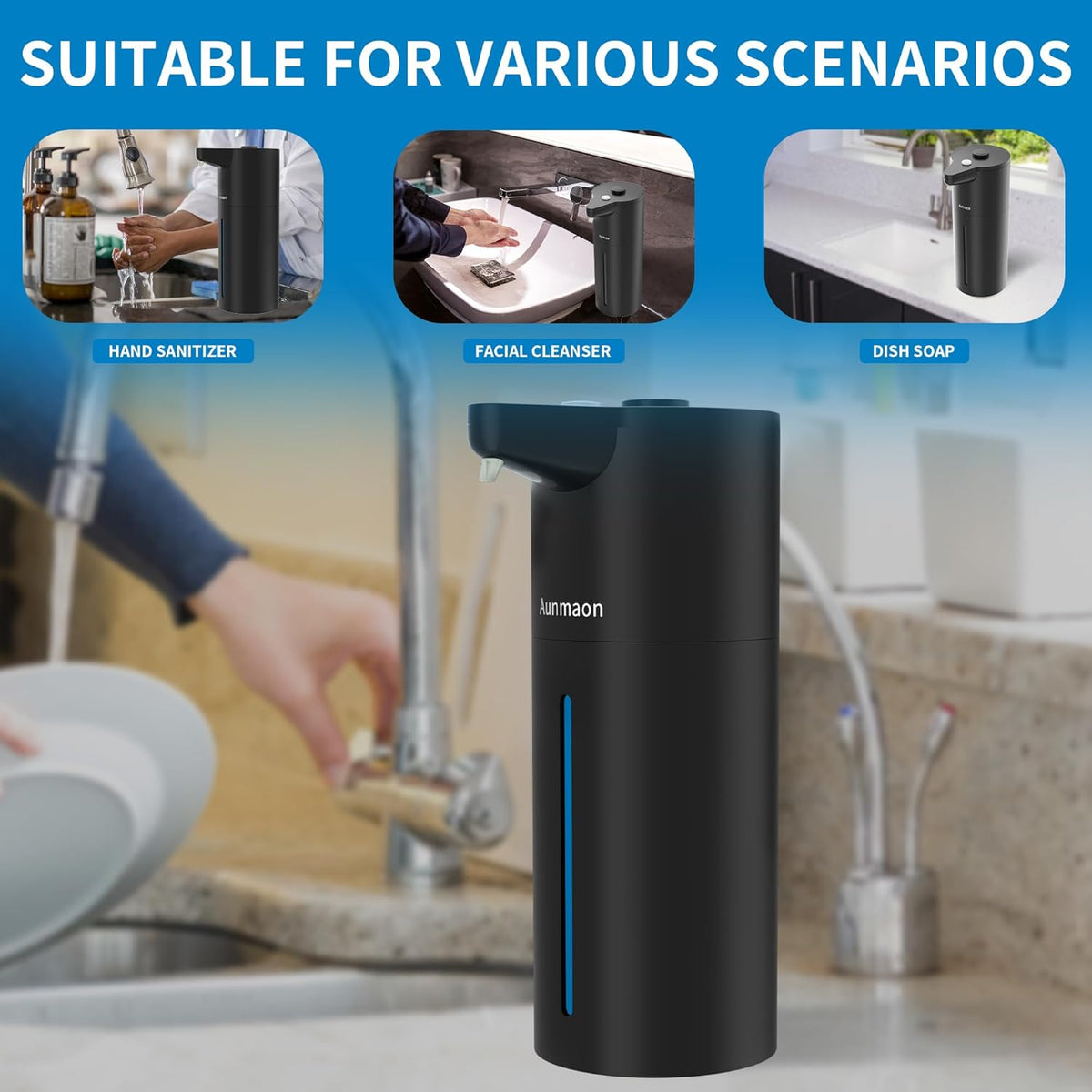Automatic Soap Dispenser Touchless,15-Level,Kitchen Bathroom Black